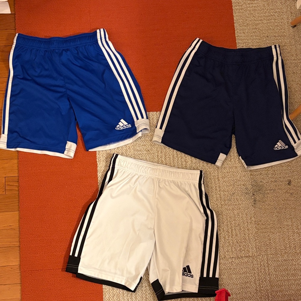 Adidas Kids' Soccer Shorts Trio - Royal Blue, Navy, and White